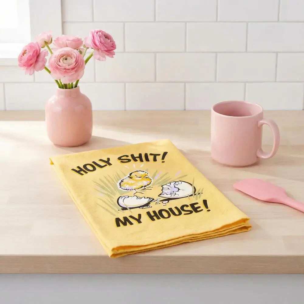 My House Kitchen Towel | Funny Easter Chick Dish Towel | Yellow Cotton Easter K